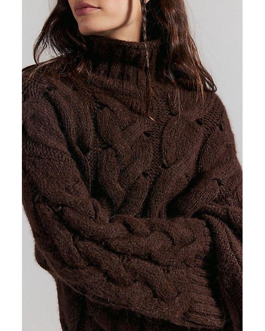Free People Brown Clementine Softspun Cable Knit Pullover