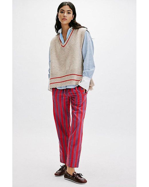 Free People Red All Star Stripe Poncho Jacket