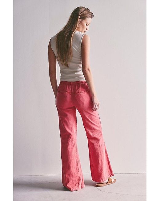 Free People Red Break The Ice Linen Slouch Flare Pants