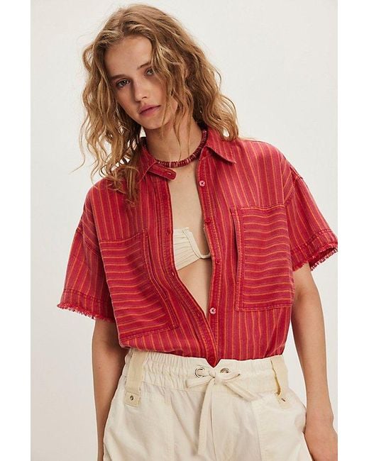 Free People Red Christopher Linen Shirt