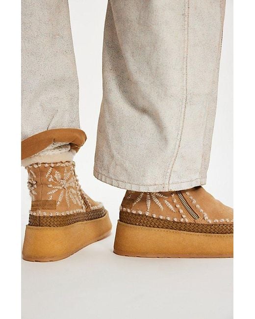 Laidbacklondon Natural Setsu Platform Floral Stitched Boots Shoe By
