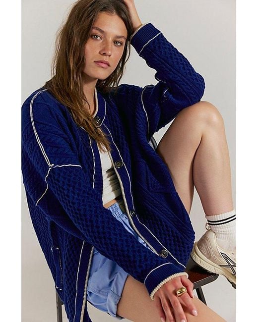 Free People Blue Tennessee Cable Knit Cardi