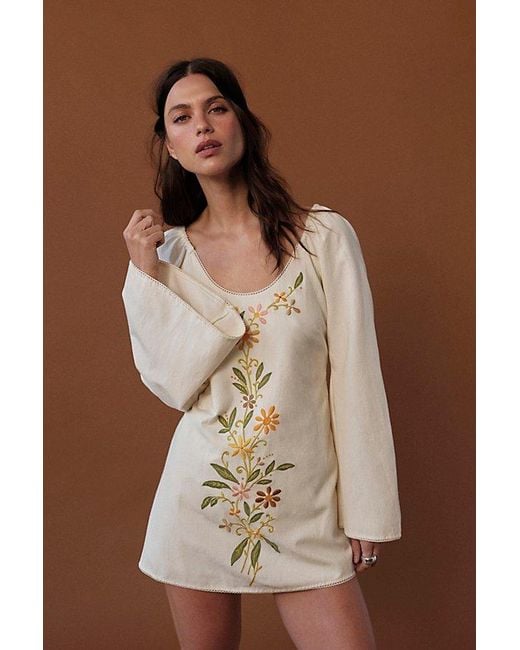 sachin and babi light blue dress Free People VINTAGE Free People Isabella Mini Dress Sz 0 Pink Embroidered  Long Sleeve Floral Bohemian Womens