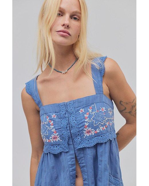 Free People Blue Farrah Embroidered Tunic