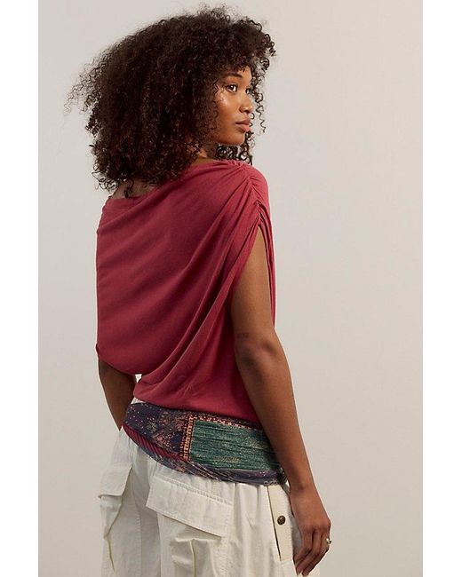 Free People Red Blake Off-The-Shoulder Draped Top