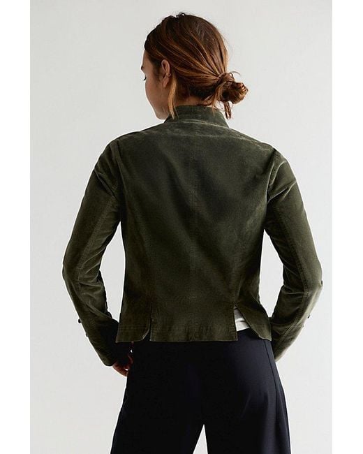 Free People Blue Fitted Velvet Military Jacket
