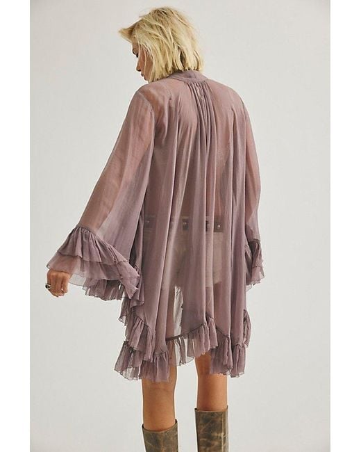 Free People Brown Full Sleeve Frill Top