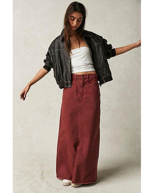 Free People Red Come As You Are Denim Maxi Skirt At Free People In Russt Acorn, Size: Us 2