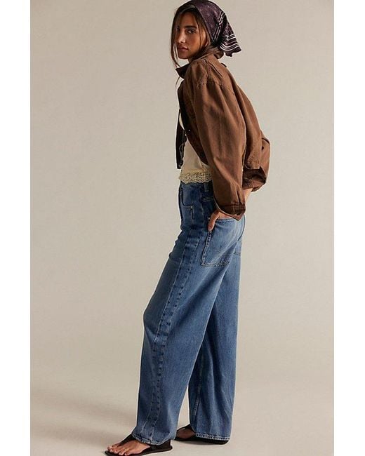 Free People Blue We The Free Truro Baggy Puddle Jeans