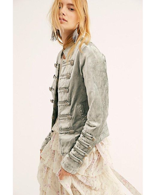 Free People Green Fitted Velvet Military Jacket