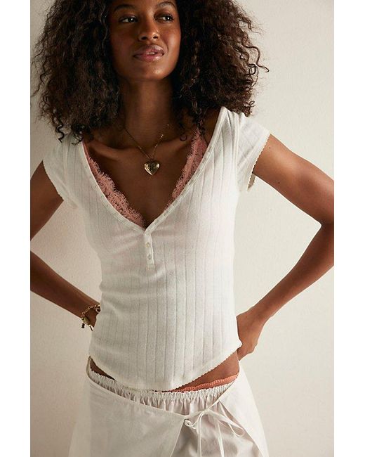 Intimately By Free People Brown End Game Pointelle Henley Tee By