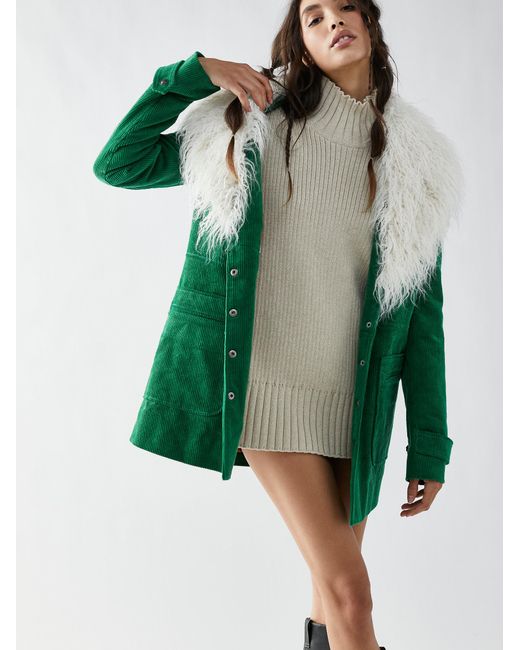 Free People Lady Lane Faux Fur Collar Jacket in Green Lyst