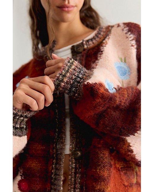 Free People Brown Flower Petal Cardigan