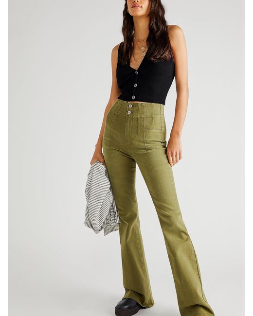 Free People Denim Jayde Flare Jeans in Green - Lyst