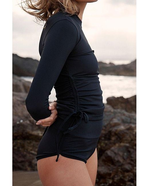 Salt Gypsy Black Ruched Solid Uv Protection Surf Rashguard