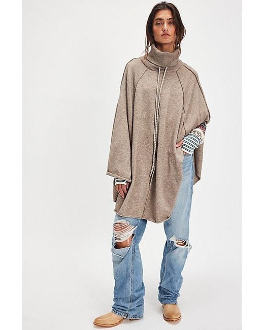 Free People Natural Tell Me More Knitted Poncho Jacket