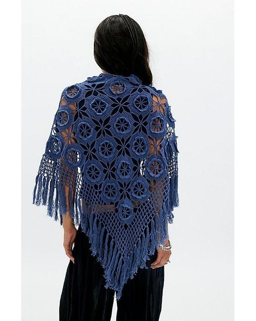 Anna Sui Blue Linen Crochet Shawl