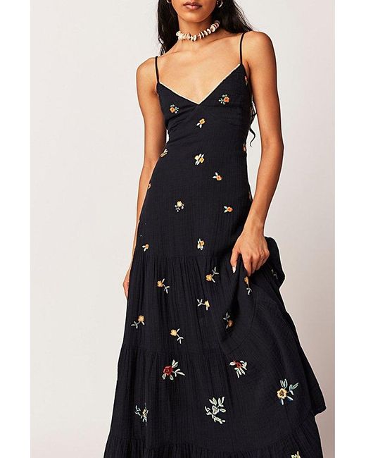 Free People Black Hibiscus Tiered Maxi Dress At In Charcoal Combo, Size: Xs