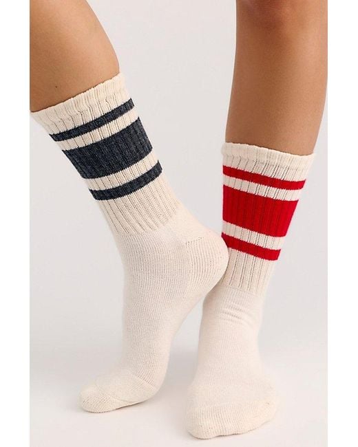 Free People Blue Mono Stripe Crew 2 Pack Socks