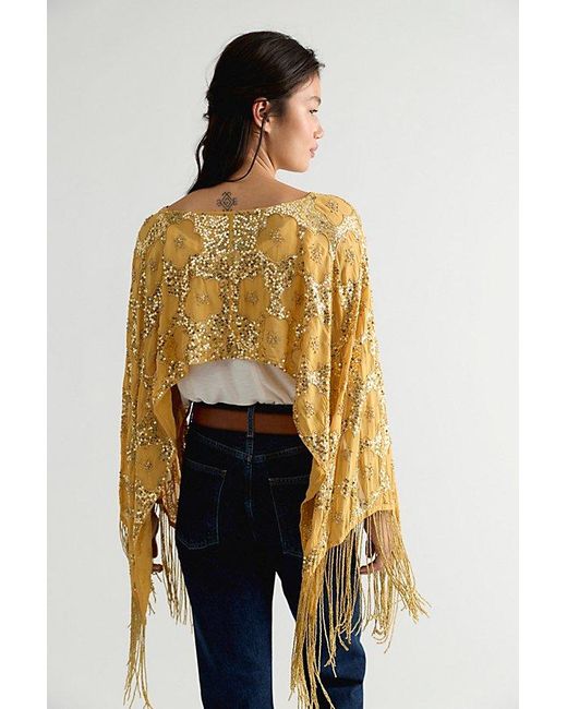 Free People Blue Stardust Fringe Poncho Jacket