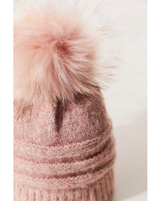 Free People Pink Aggie Woven Pom Beanie