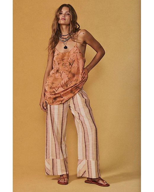 Free People Natural Day's End Linen Striped Pull-On Pants