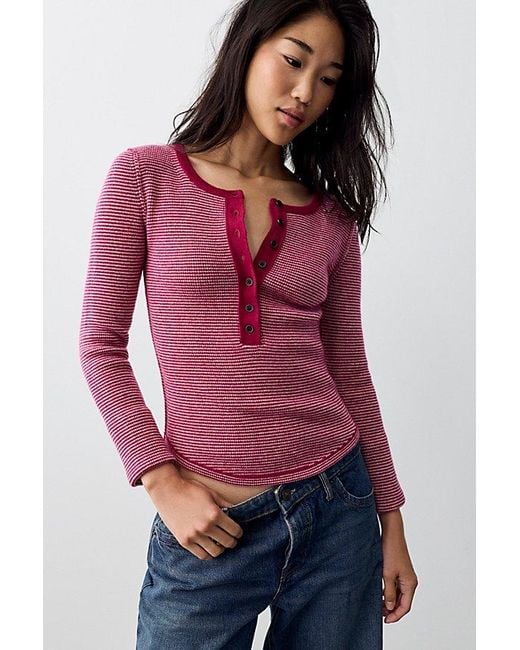 Free People Pink Jamie Striped Cashmere Henley