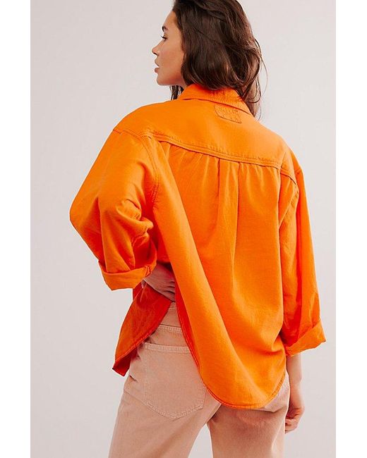 Free People Orange We The Free Made For Sun Linen Shirt