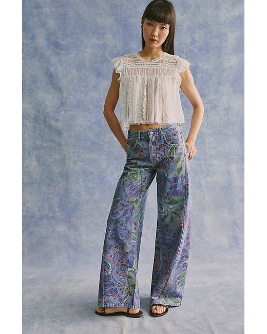 Free People Blue Alter Ego Wide-Leg Printed Jeans