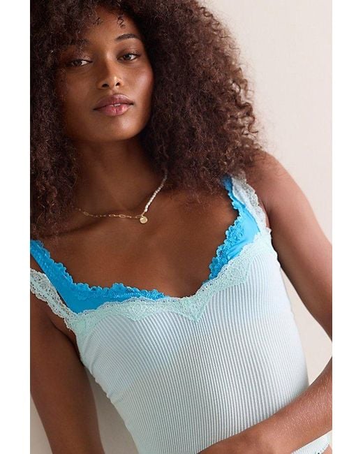 Intimately By Free People Blue Charlie Lace Microfiber Plunge Underwire Bra By