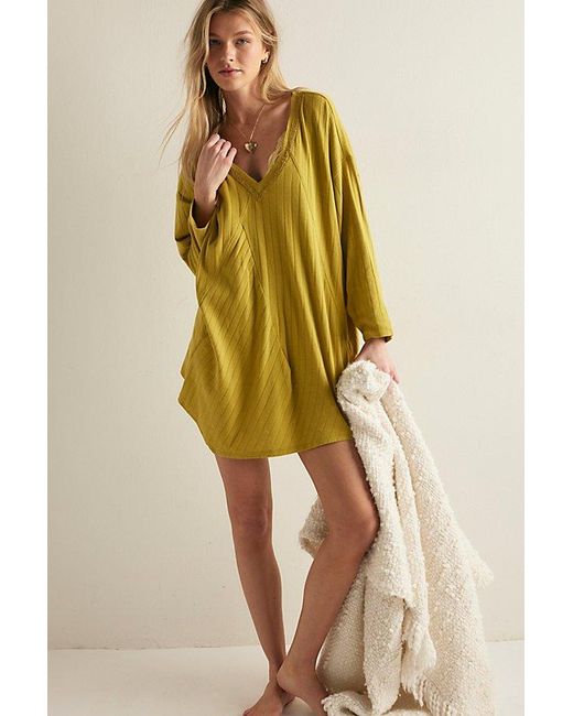 Free People Yellow End Game Pointelle Sleep Tee