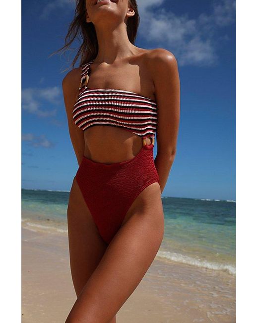 Cleonie Swim Blue Shell Maillot Smocked One-Piece Swimsuit By
