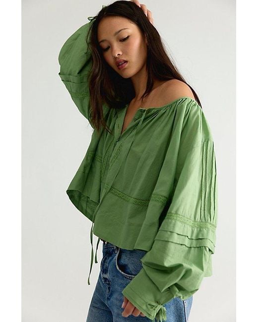 Free People Green La Lune Blouse