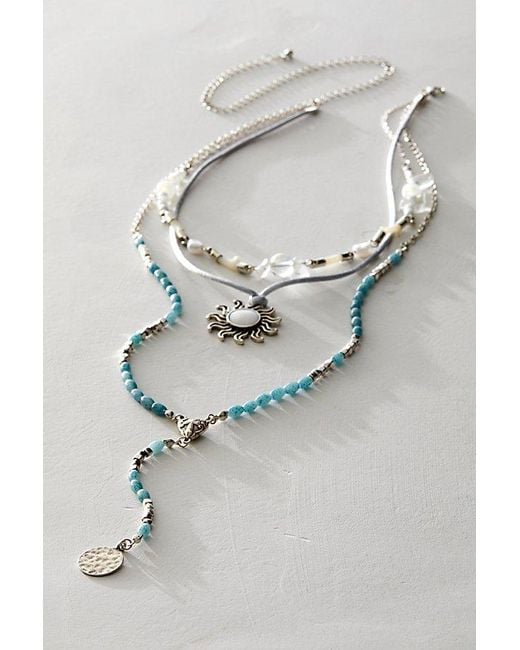 Free People Blue One With The Sun Layered Necklace