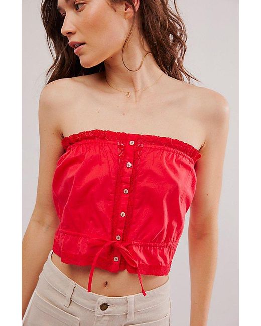 Free People Red Wistful Daydream Tube Top