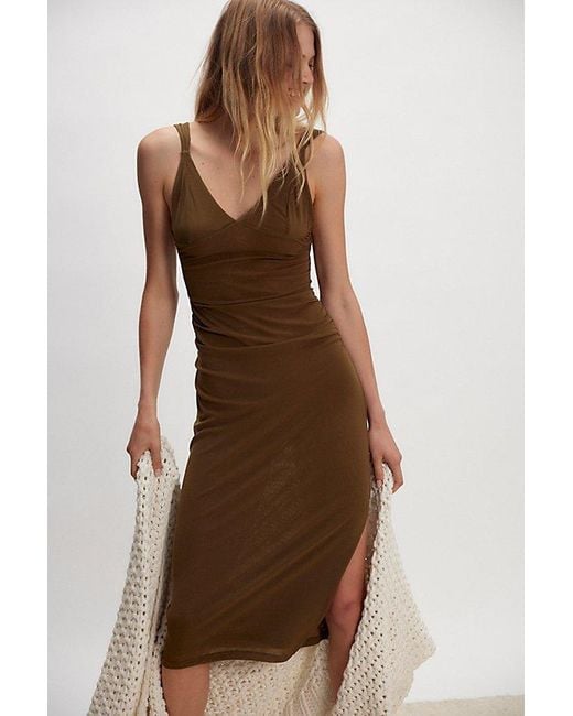 Free People Green Long Live Mesh Midi Slip