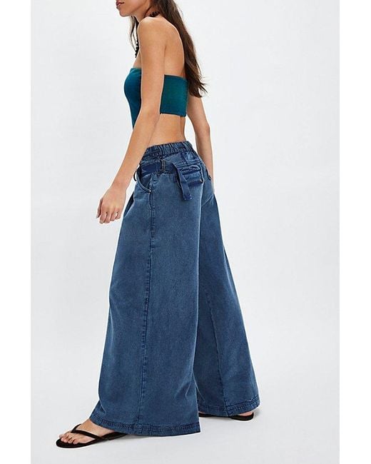 Free People Blue Julien Wide-Leg Chino Trousers