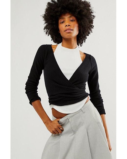 Free People Black Cashmere Reversible Wrap Sweater