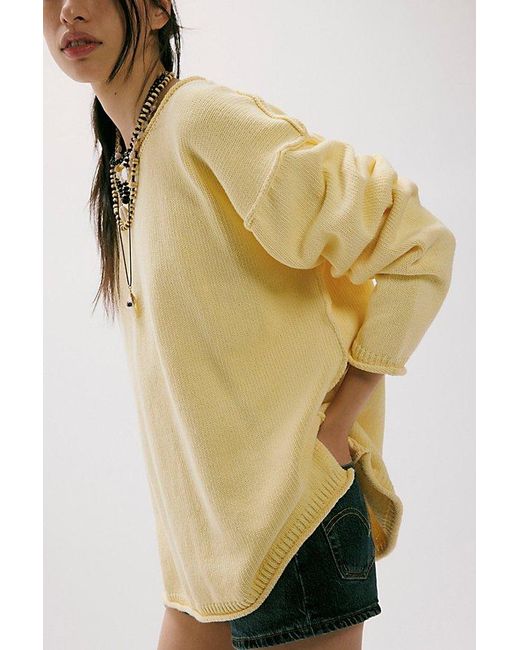 Free People Natural Ella Roll-Neck Cotton Knit Sweater