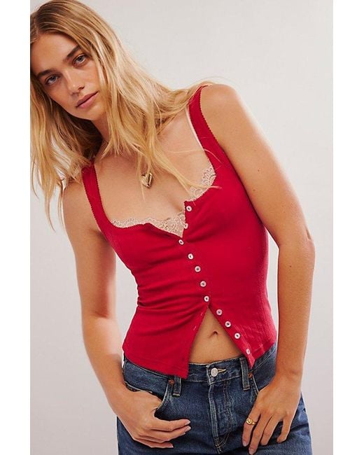 Intimately By Free People Red End Game Pointelle Tank Top