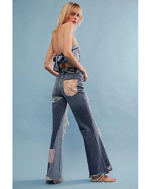 Free People Blue Love Story Mid-rise Flare Jeans