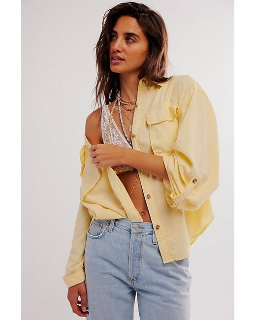Free People Yellow Made For Sun Linen Shirt