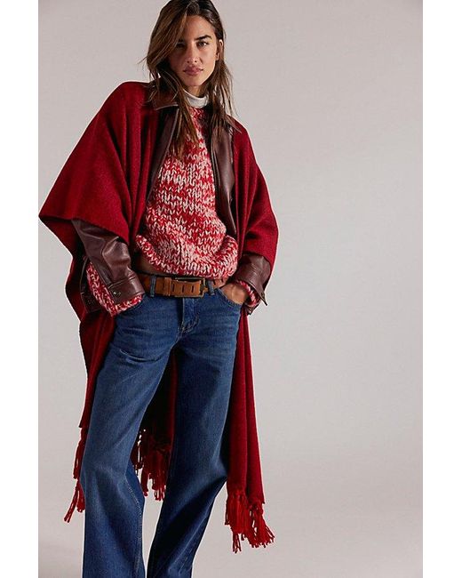 Free People Red Blanket Duster Wrap Top