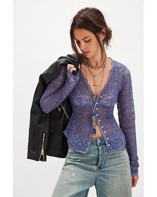 Free People Blue Lara Lace Top
