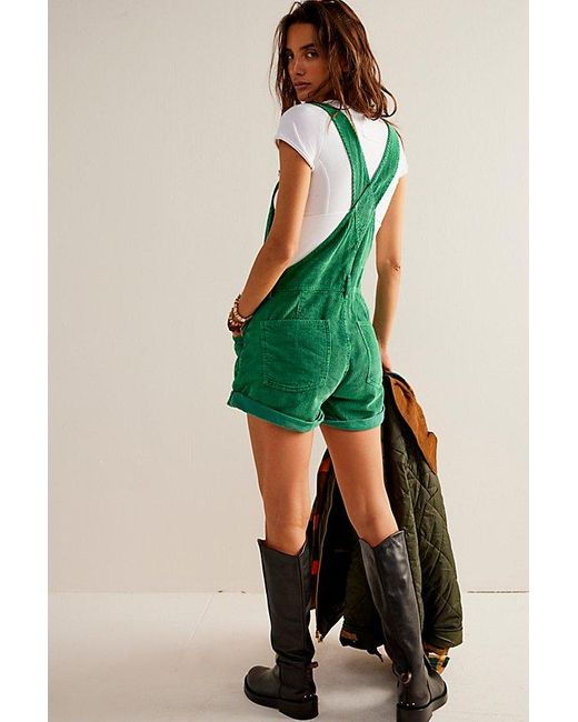 Free People Green Ziggy Cord Shortalls At Free People In Shady Glade, Size: Large