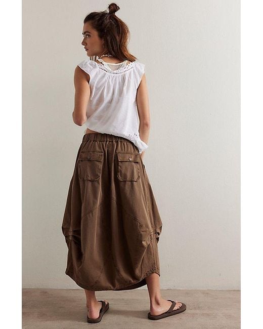 Free People Brown Willow Poplin Midi Skirt