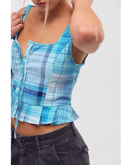Free People Blue Carousel Top