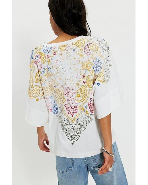 Free People White Heirloom Printed Tee