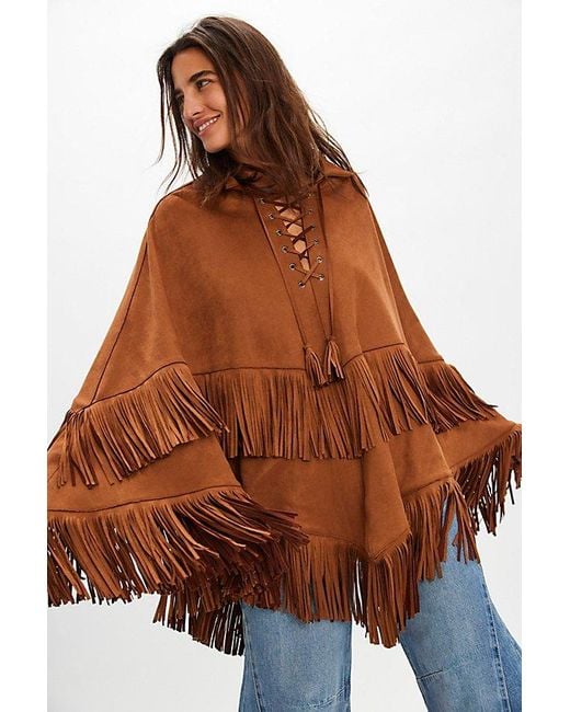 Urban Outfitters Brown So Swiftly Suede Poncho