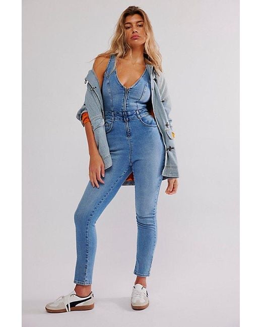 Free People Blue Crvy Queen's Court Jumpsuit